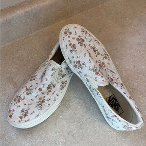 Vans White Floral Canvas Slip-Ons